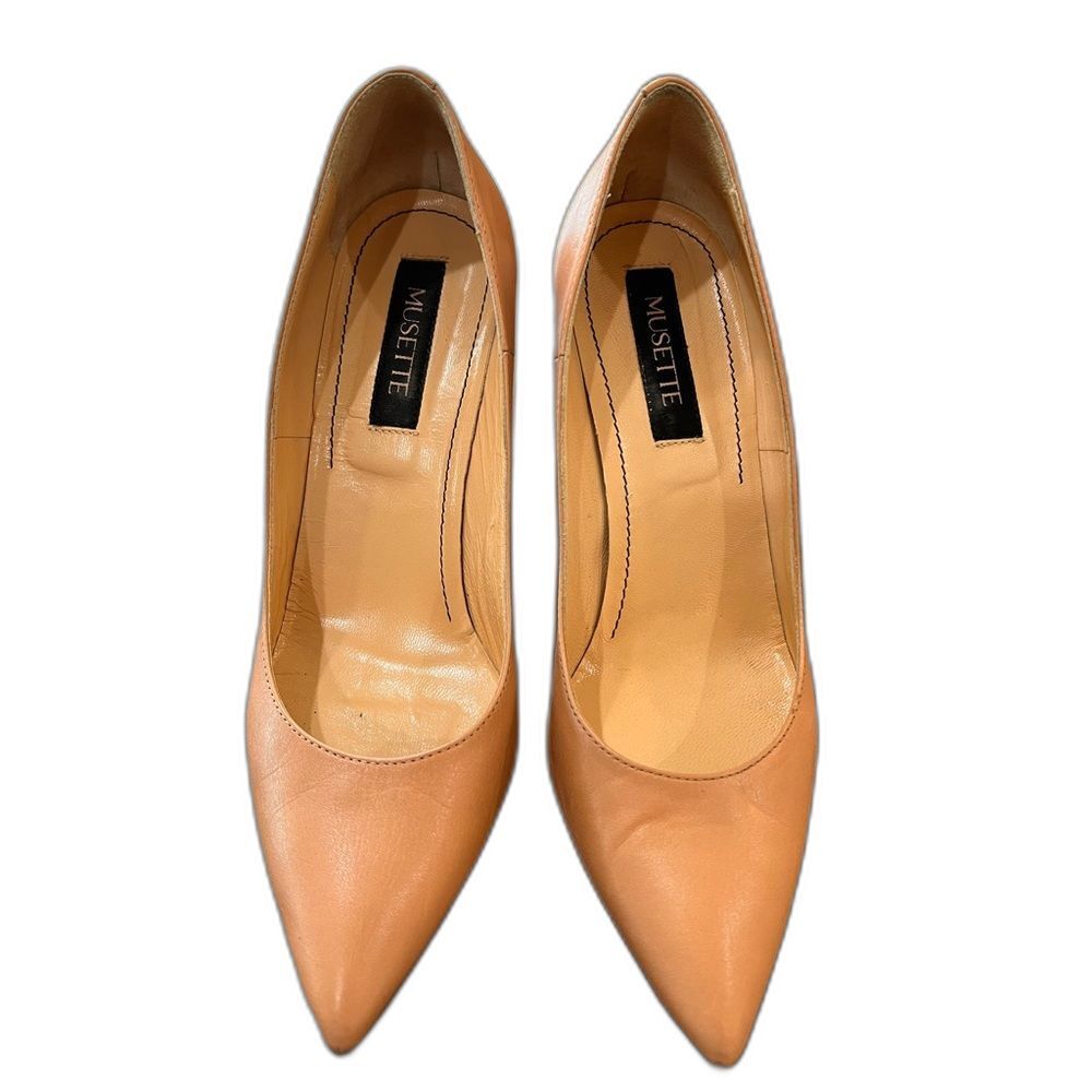 Musette Nude Leather Pointed Toe Stiletto Pumps 3" Heel EU 38 US 7.5 Office